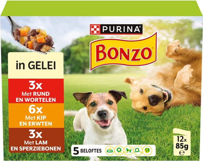 6x Bonzo - Hondenvoer - Nat - Pouch in Gelei - Multipack - 12x85g