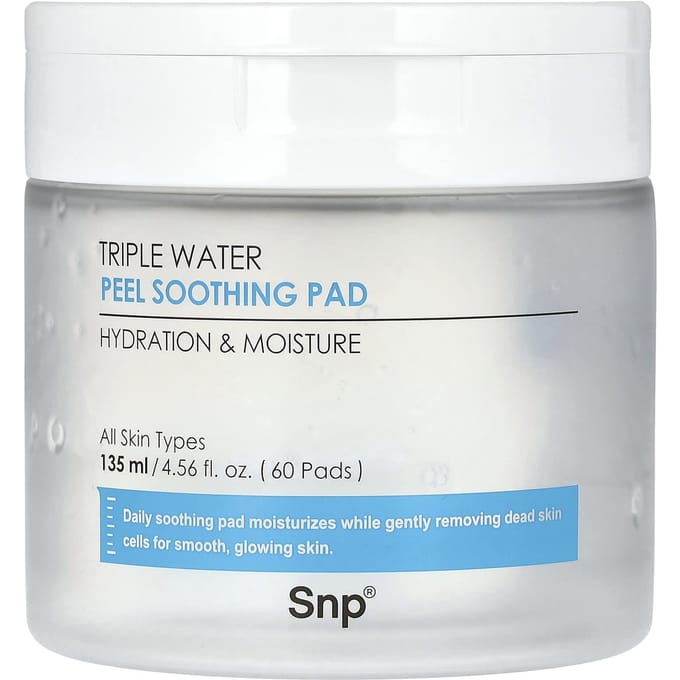 SNP, Triple Water Peel Soothing Pad, 60 sheets, 135ml (4.56fl oz) white