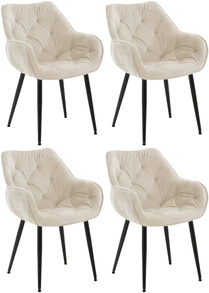 CLP Tanna Set van 4 eetkamerstoelen - Met armleuning - Velvet - Fluweel/creme