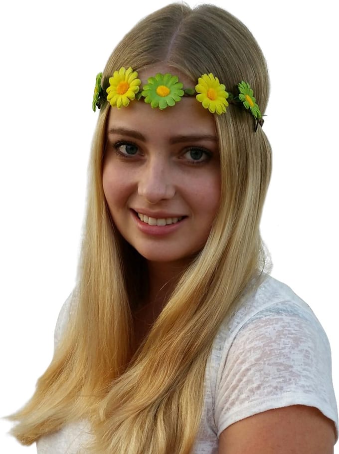 4 bloemenhaarbandjes - Groen/geel - Hippie/ Flower Power