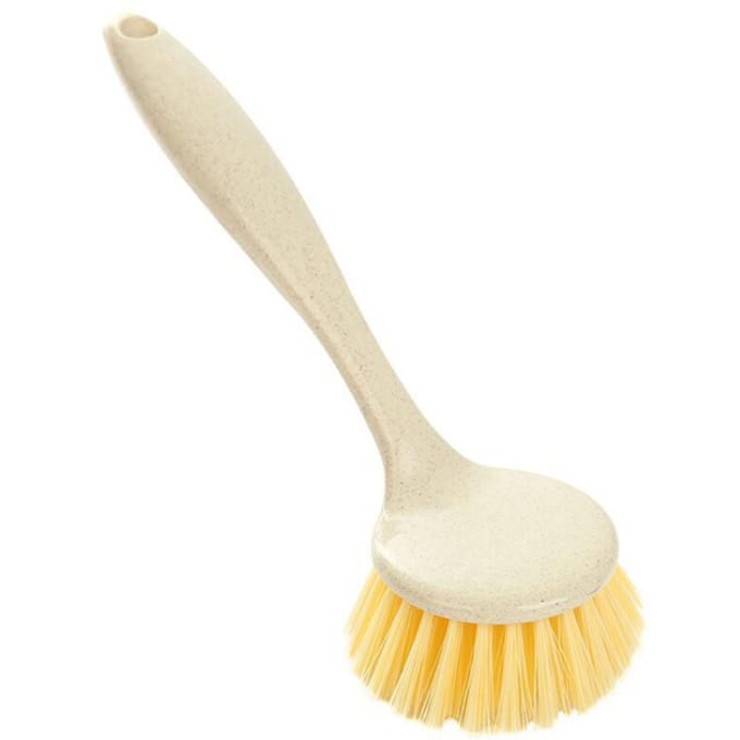 Afwasborstel Lange Steel Keuken Schrobborstel Zachte Borstelharen Comfortabele Grip Pot Borstel Herbruikbaar beige