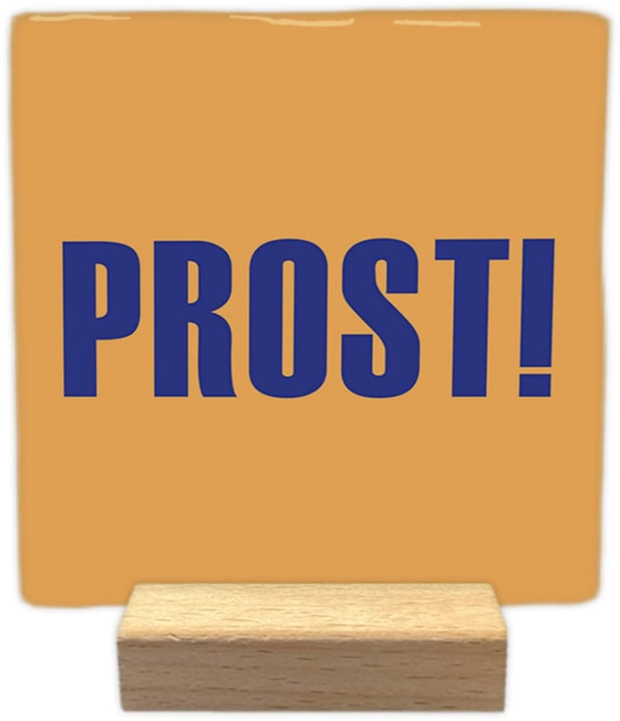 Prost! - Keramische decoratie tegel - incl. houten presenteerblok