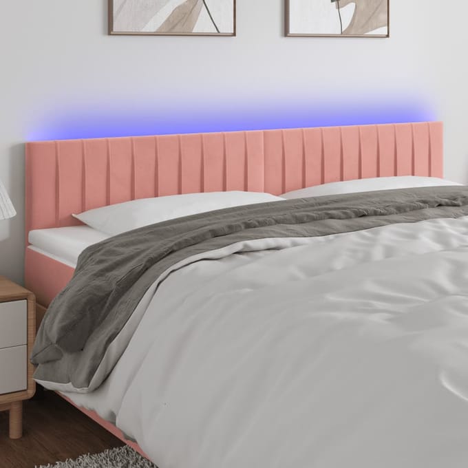 vidaXL - Hoofdbord - LED - 160x5x78/88 - cm - fluweel - roze