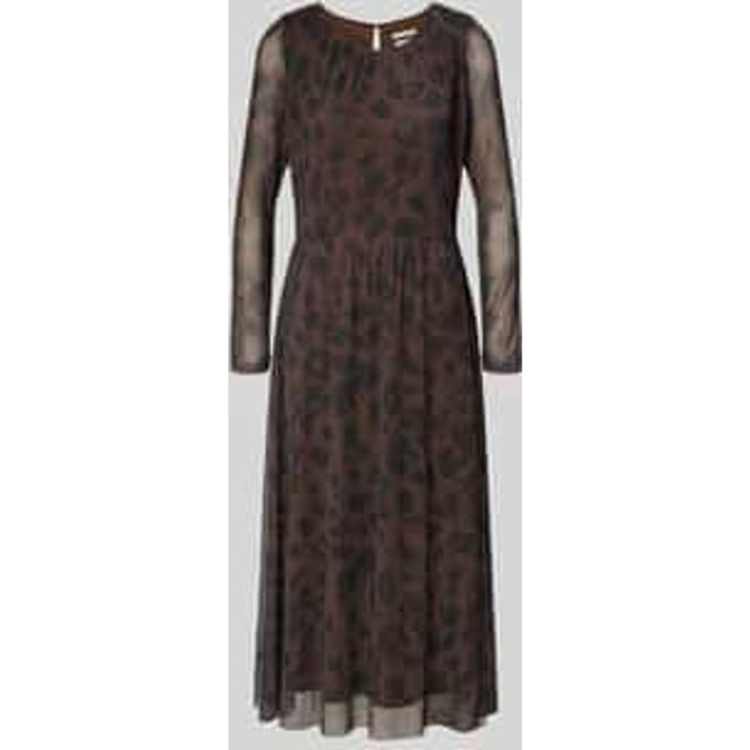 Tom Tailor - Midi-meshjurk met patroon - Maat 36 - brown black big leo print