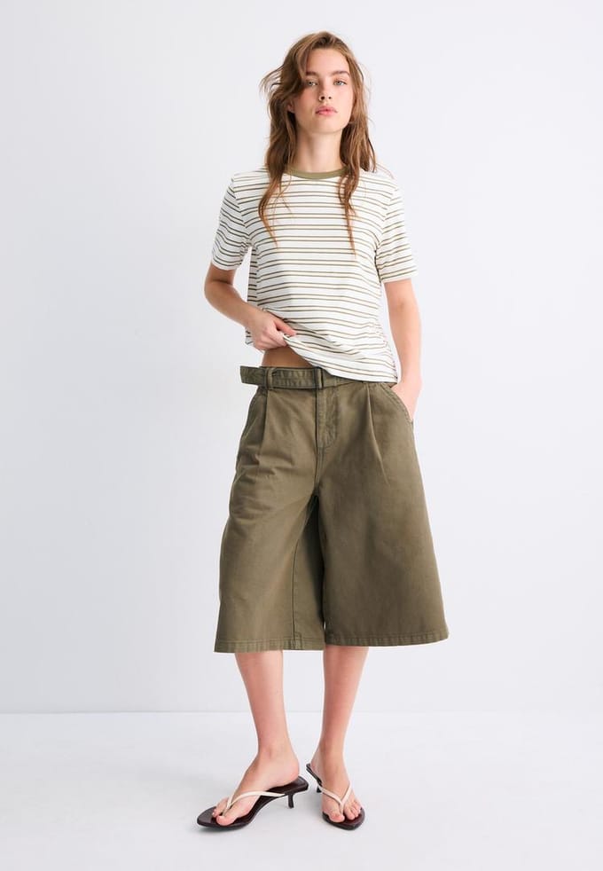 Stradivarius B01 Gestreept regular fit T-shirt  Kaki S