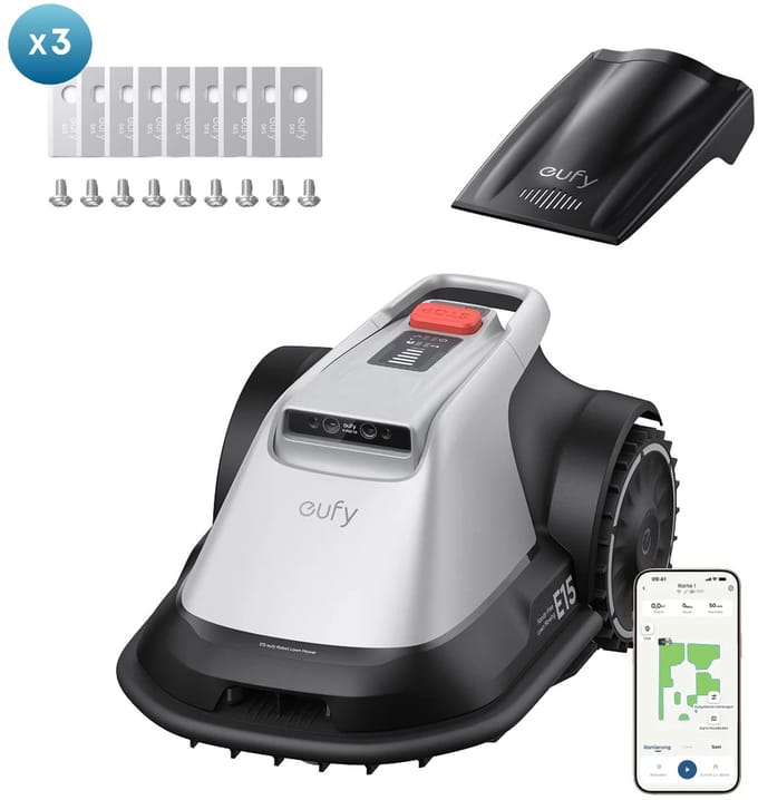 Eufy Robot Grasmaaier E15 800m2 | De Slimste Grasmaaier zonder Grensdraad én GPS + Vervangende messenset