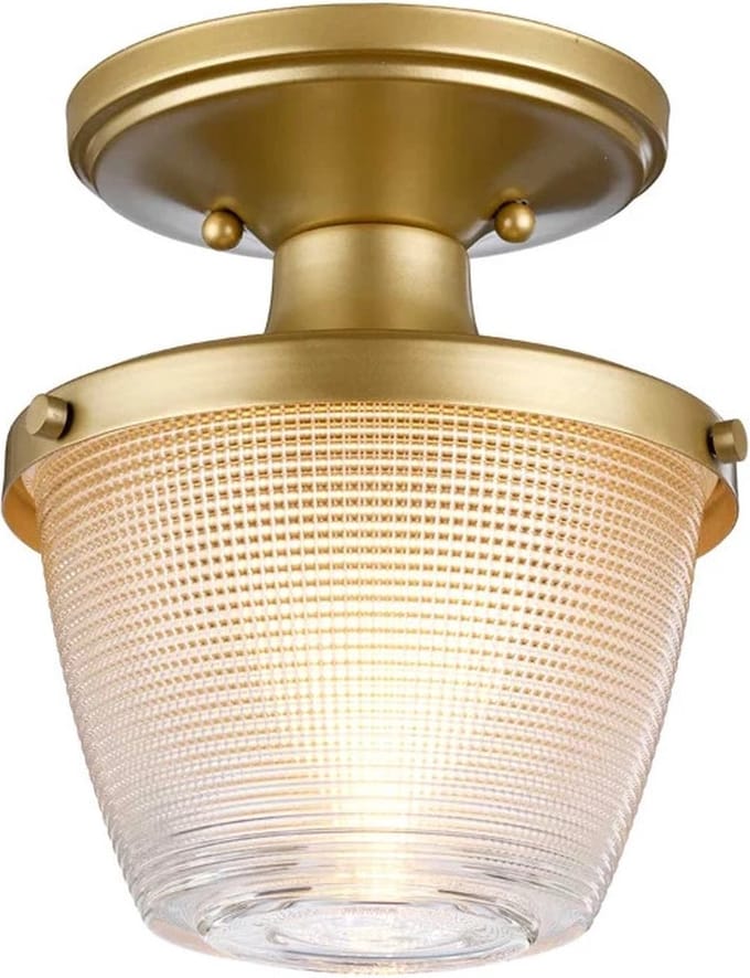Quoizel LED Plafond Badkamerlamp Dublin | 1X E27 Max 40W | IP44 | Dimbaar | Painted Natural Brass