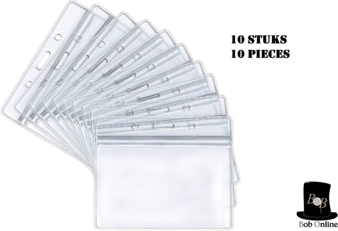Bob Online - 10 Stuks – Horizontaal PVC ID Badgehouders – Waterdicht - Transparant