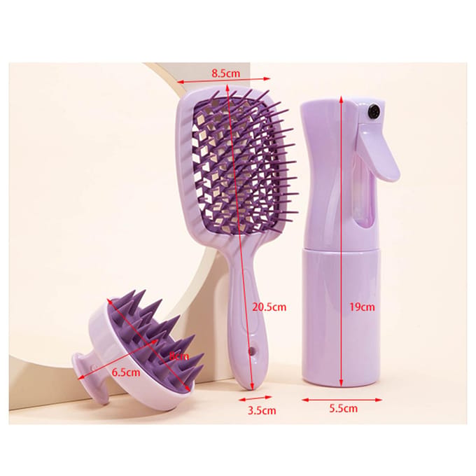 Shampooborstel Hoofdhuidmassage + Sprayflesdispenser + Skeletkam Styling Gladmakende Kam roze