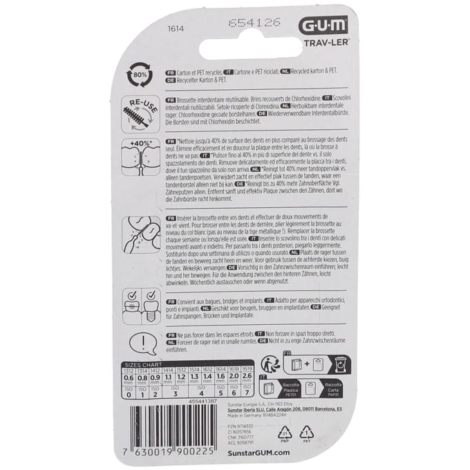 Gum Brossettes Interdentaires 1614 Trav-Ler 1.6mm X6 bleu
