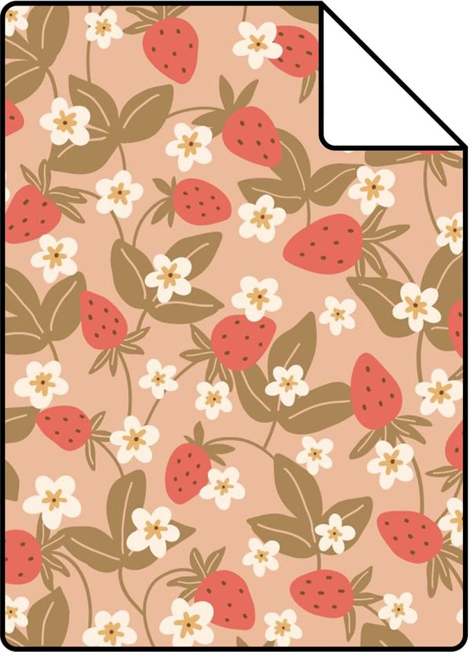 Proefstaal ESTAhome behang aardbeien terracotta roze - 26.5 x 21 cm - 132171-S