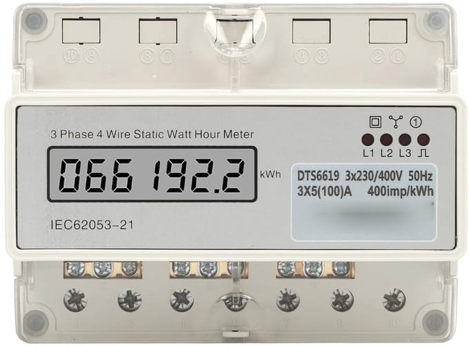 Energie Meter - Stroommeter LCD - Driefase Meten - Geleiderail Montage - AC 400V