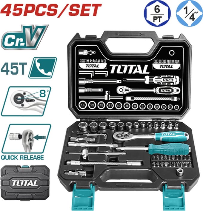 Total Tools Doppenset 1/4'' - 45 delig