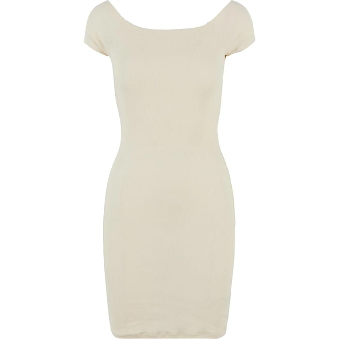 Urban Classics - Off Shoulder Rib Korte jurk - M - Beige