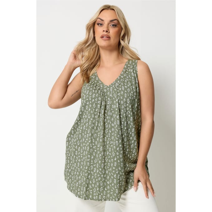Yours Olijfgroene Top Met Bloemenprint Size 42