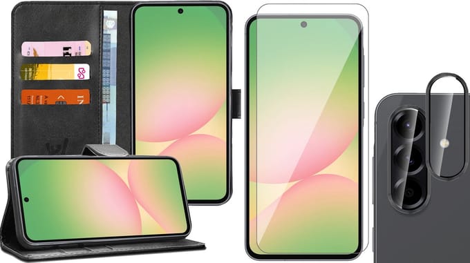 Hoesje geschikt voor Samsung Galaxy A56 / A36 - Screenprotector Glas & Camera - Portemonnee Book Case Zwart