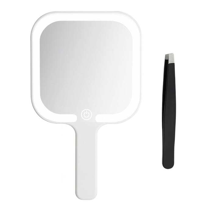 Handspiegel met LED verlichting – Inclusief pincet – Voor make-up & epileren
