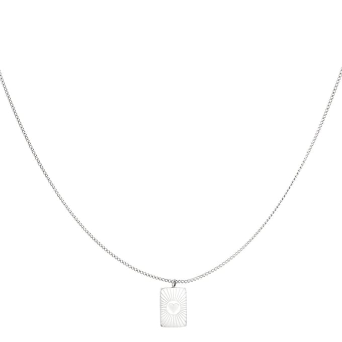 Ketting vierkante hanger hart - zilver - LMPiercings