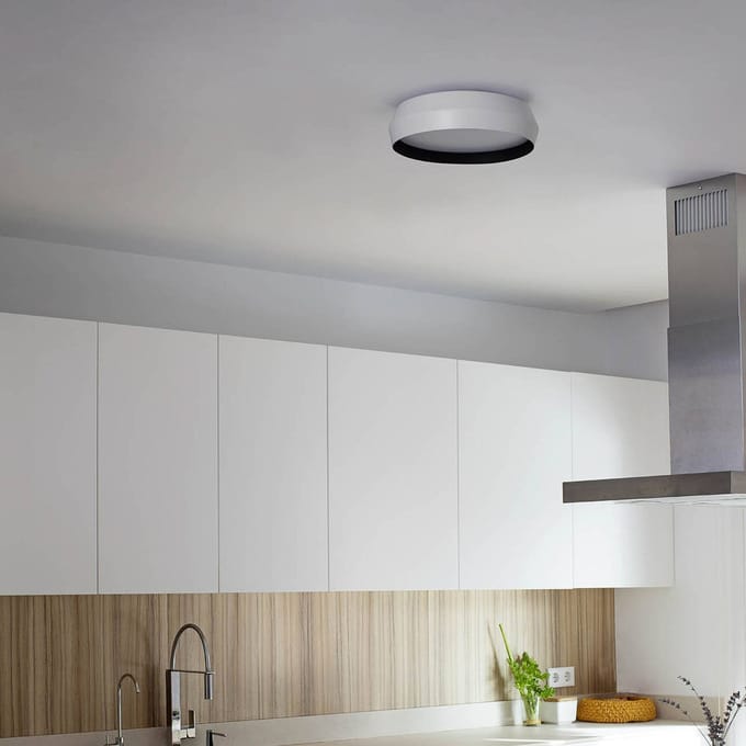 FARO BARCELONA Plafondlamp Shoku, wit/zwart, aluminium/PMMA, Ø 35 cm