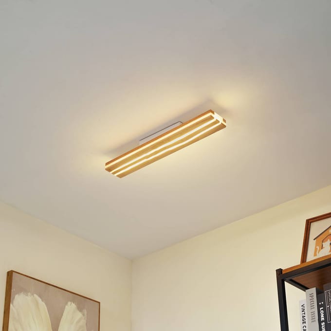 Lucande LED plafondlamp Silja, hout, 100 cm, 3000K
