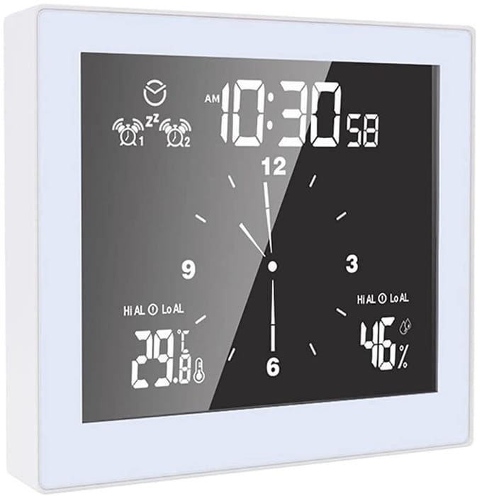 Allecto - Touch Screen Klok - Multifunctionele Thermohygrometer - Wit - Binnentemperatuur en Vochtigheid - Ideaal voor Kantoor en Thuis