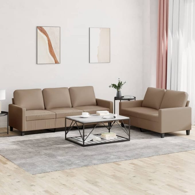 vidaXL - 2-delige - Loungeset - met - kussens - kunstleer - cappuccino