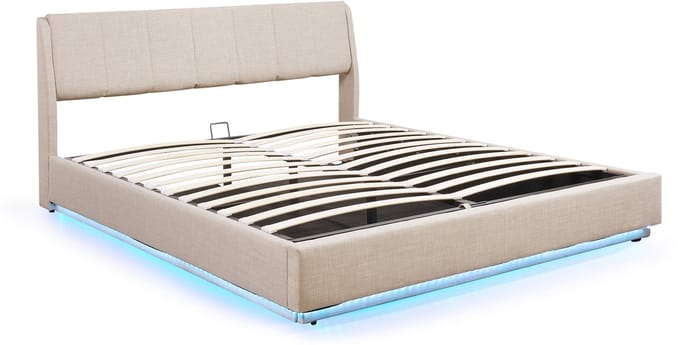 Tweepersoonsbed Tröstiar met LED 180x200 cm beige [en.casa]
