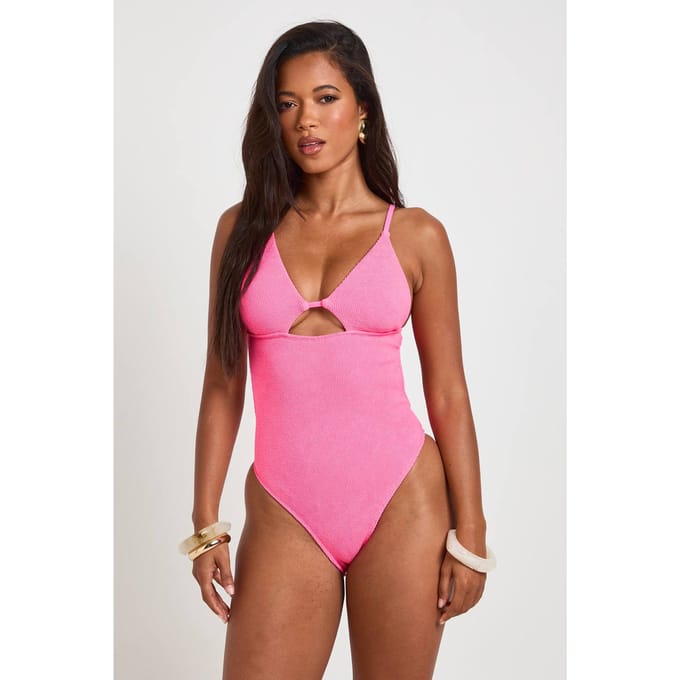 boohoo Dames Badpak Met Diepe V-hals, Sleutelgat Uitsnijding En Crinkle Structuur | Black | Maat: 6