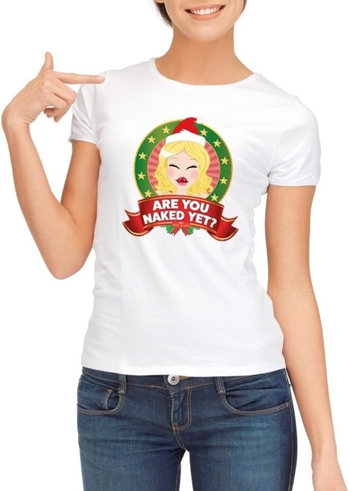Foute Kerst shirt voor dames - Are You Naked Yet - wit XL