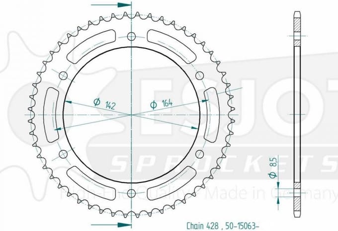 Achtertandwiel Esjot voor motor Hyosung 125 GT Comet 2004 tot 2012 52 tanden