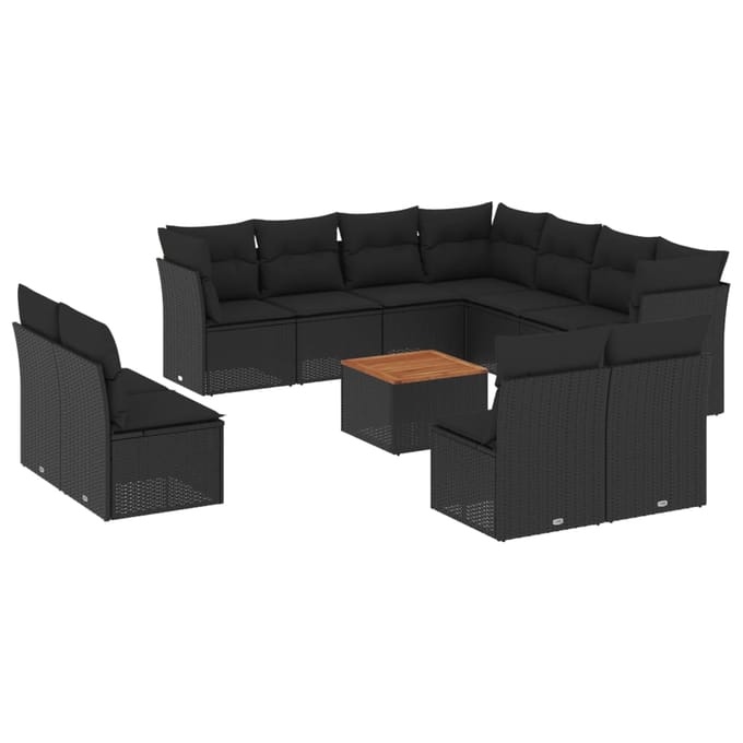 vidaXL - 12-delige - Loungeset - met - kussens - poly - rattan - zwart