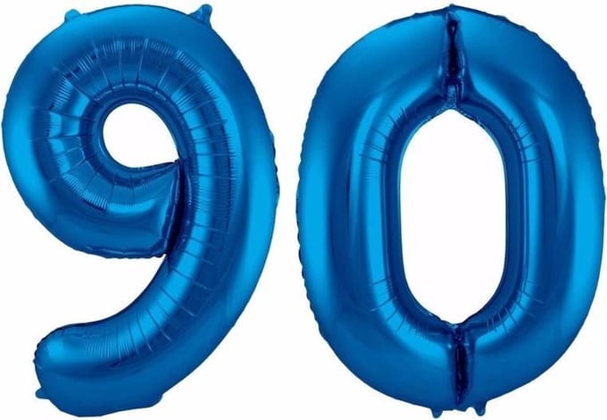 Cijfer 90 ballon blauw 86 cm