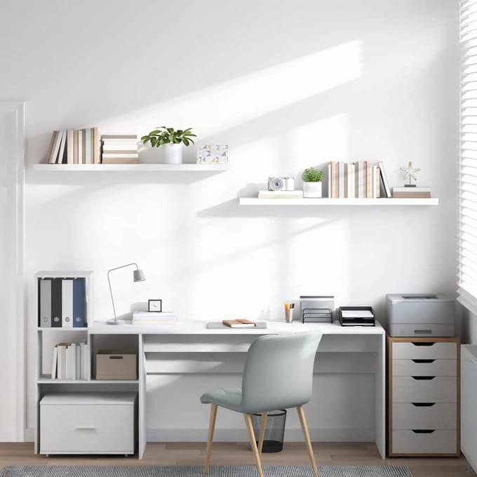 vidaXL - Wandschappen - zwevend - 2 - st - 120x23,5x3,8 - cm - MDF - hoogglans - wit
