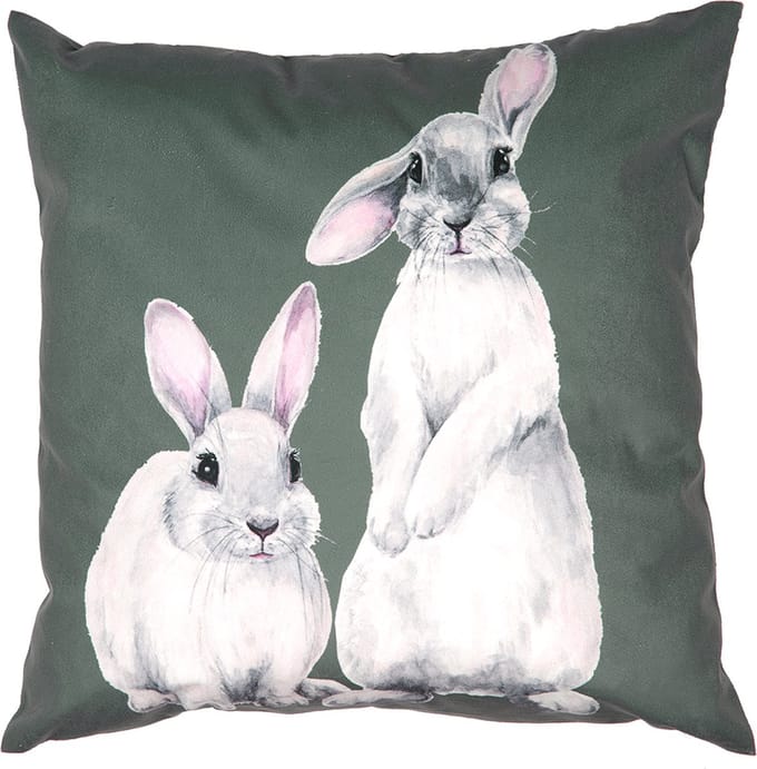 Clayre & Eef Kussenhoes 45x45 cm Groen Wit Polyester Konijnen