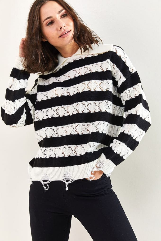 Gestreepte Crew Neck Losse Pasvorm Trui