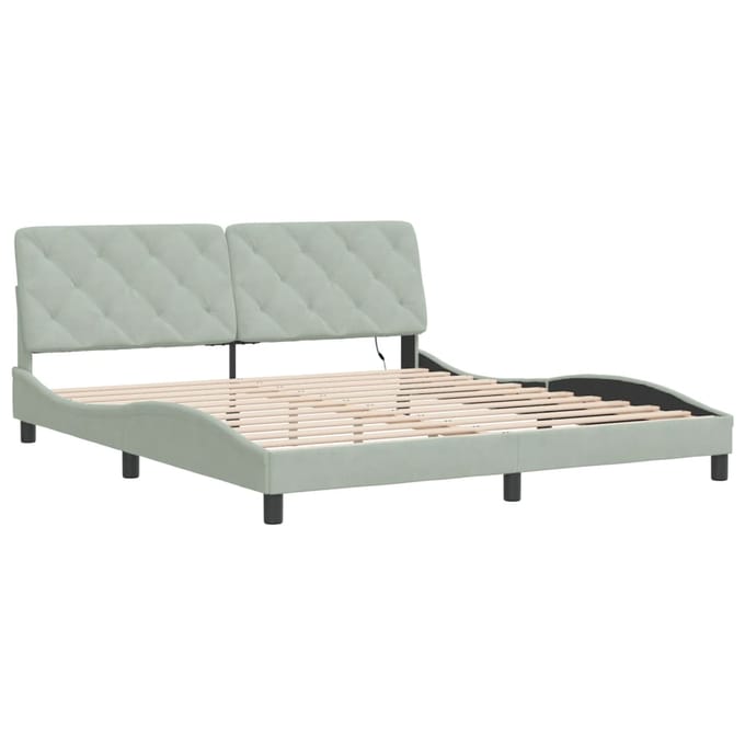 vidaXL - Bedframe - met - LED - zonder - matras - fluweel - lichtgrijs - 180x200 - cm