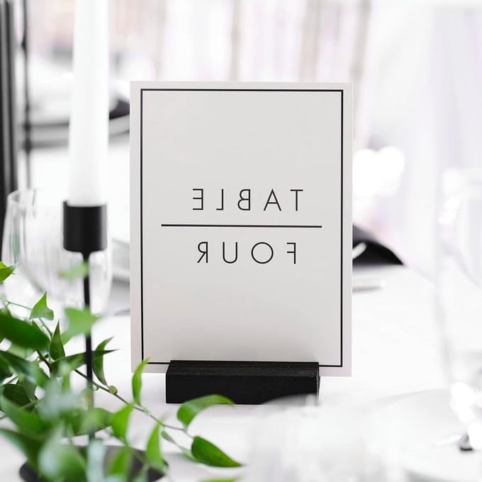 Bruiloft Tafel Nummers Houders & Kaarten 12 Pack - Wit Zwart