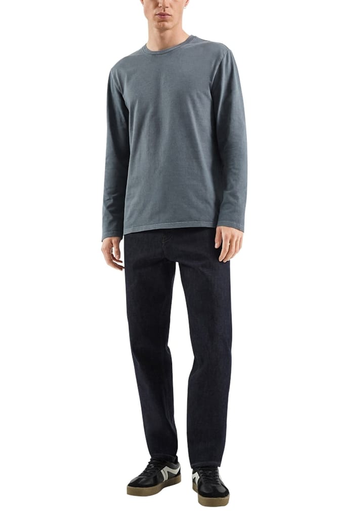 Verkorte Mouw T-shirt met Versleten Effect in Compact Katoenen Jersey met Voorafdruk QS