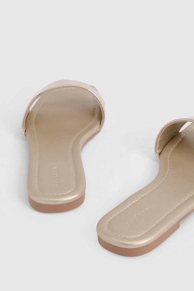 boohoo Dames Vierkante Teen Basic Slippers | Goud | Maat: 36