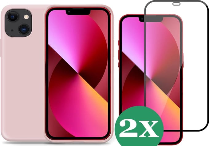 Hoesje geschikt voor iPhone 13 Mini siliconen roze case - 2x Screen Protector Glas