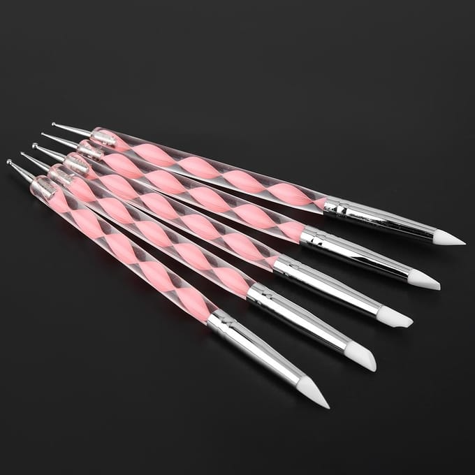 5 pièces Outil de sculpture d'argile à double tête Nail Poterie Silicone Pointeur Pinceau Stylo (Rose) rose