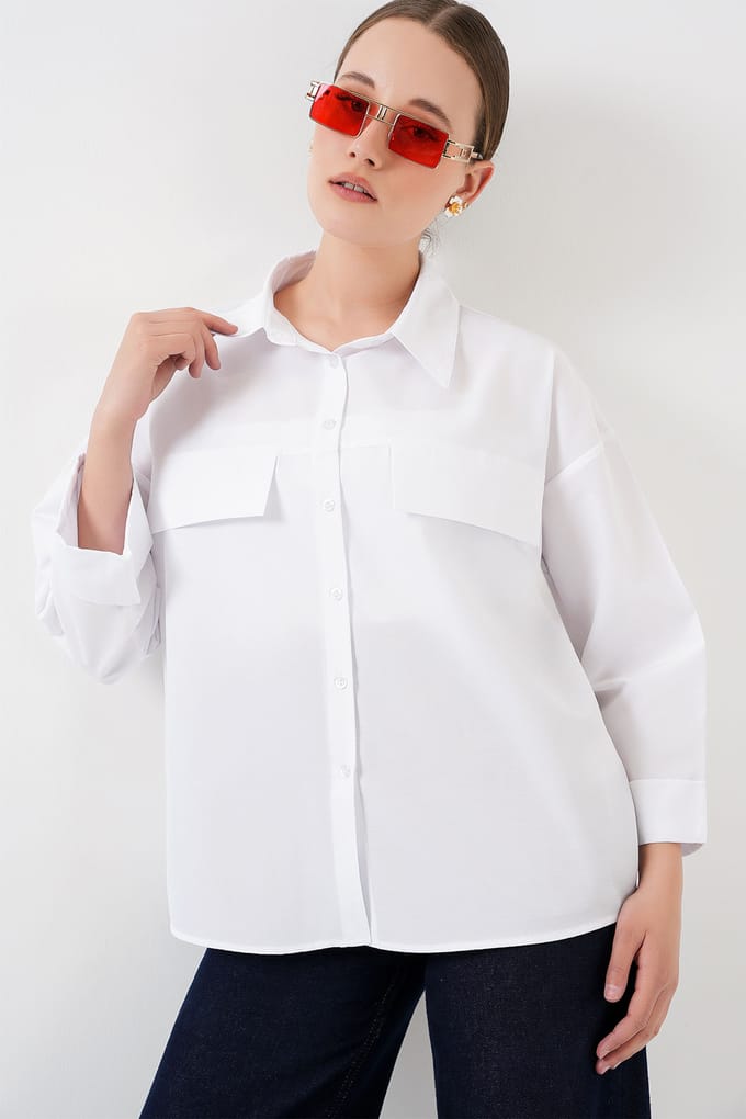 Losse Fit Poplin Overhemd met Zak