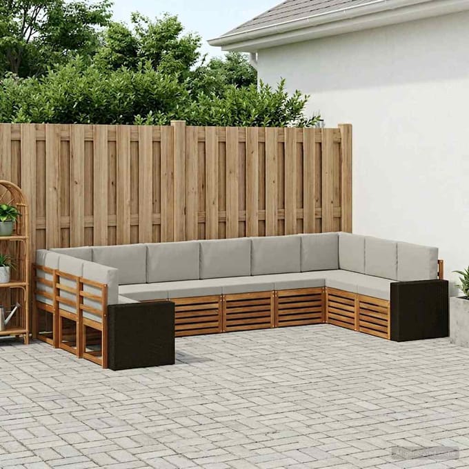 vidaXL - Buiten - bank - set - 10 - st - Naturel - en - lichtgrijs - Polyester