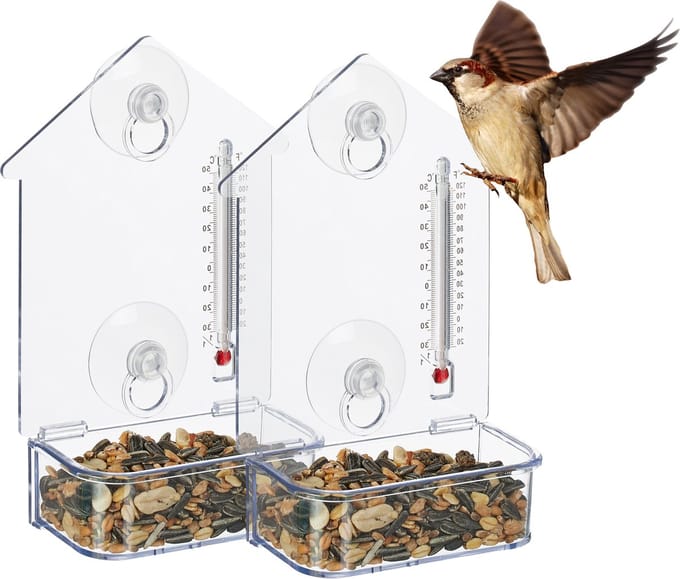 vodersilo raam - set van 2 - 2 zuignappen - 17x11,5x5 cm - met thermometer