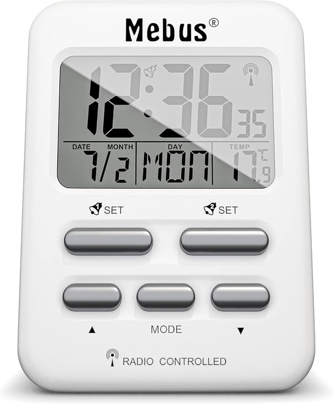 Compacte Digitale Wekker met Radio-Tijd (DCF77), Temperatuur en Snooze - Wit