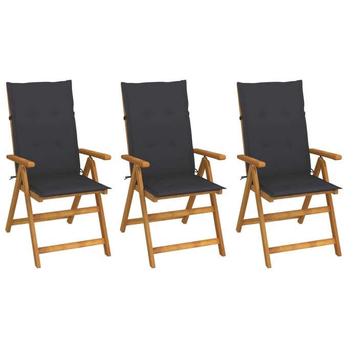 vidaXL - Inklapbare - stoelen - 3 - st - met - kussens - massief - acaciahout