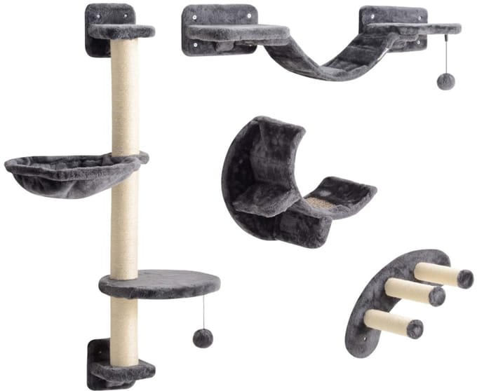 Wishdor - Kattenkrabpaal - pluche - meerdere niveaus - DARK GREY