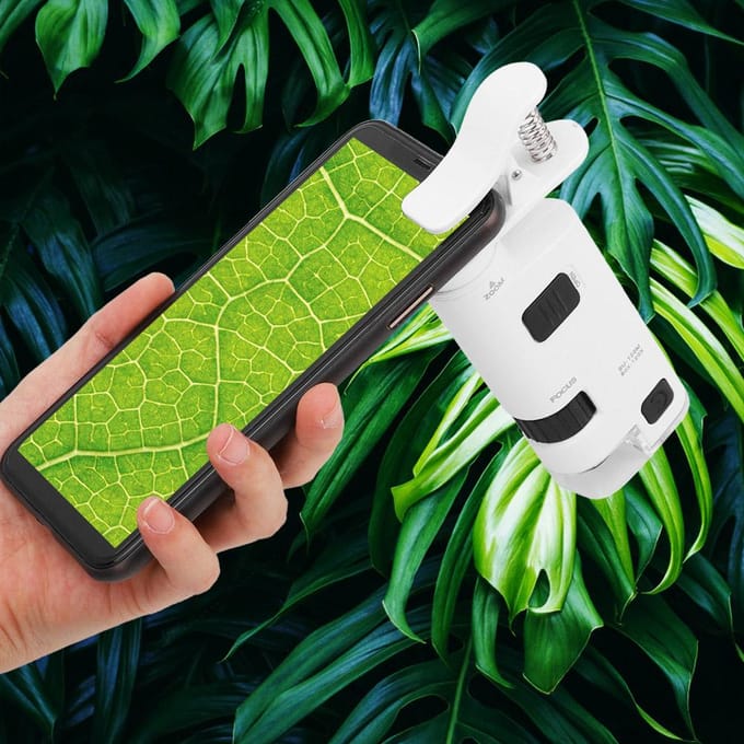 80120X Microscope LED à Zoom Réglable pour Téléphone Portable Mini Loupe d'Objectif pour Smartphone Pince Grossissante white