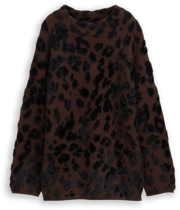 Tom Tailor - Oversized gebreide trui met luipaardprint - Maat M - big brown leo design
