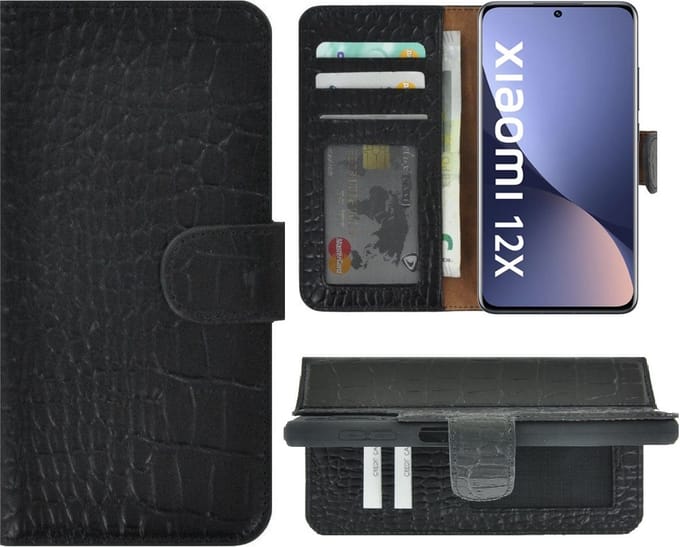 MoDo hoesje Geschikt voor Xiaomi 12 Pro - Leer Book Case - Croco zwart
